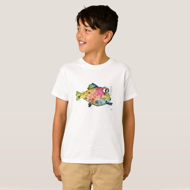 Petit T-shirt de poisson coloré blanc (Devant entier)