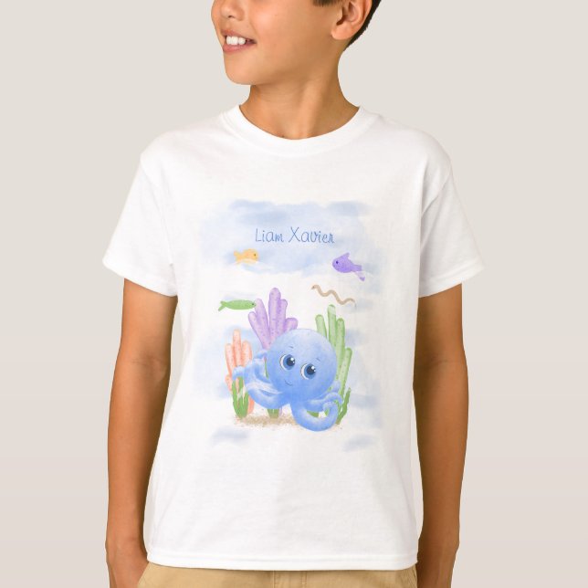 Petit T-Shirt Enfant Pieuvre Bleue (Devant)