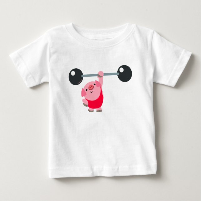 Petit T-shirt pour bébé cochon, levage de poids (Devant)