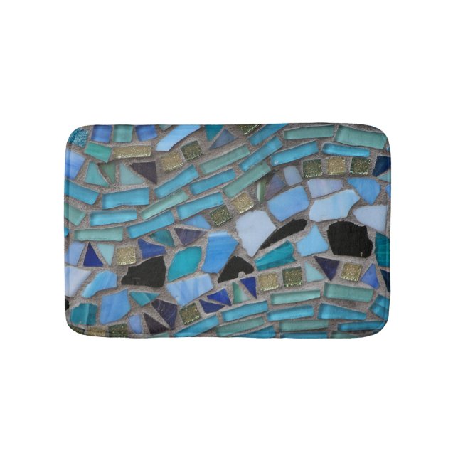 Petit tapis de bain de mosaïque en verre bleue de (Devant)