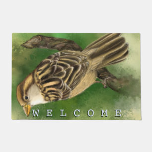 Petit tapis de porte Sparrow Bienvenue Printemps