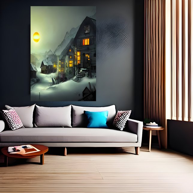 Petit village dans la neige | AI Art Poster (Créateur téléchargé)