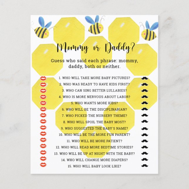Petite abeille - jeu de baby shower pour maman ou  (Devant)