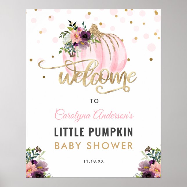 Petite Affiche de bienvenue Baby shower Citrouille (Devant)