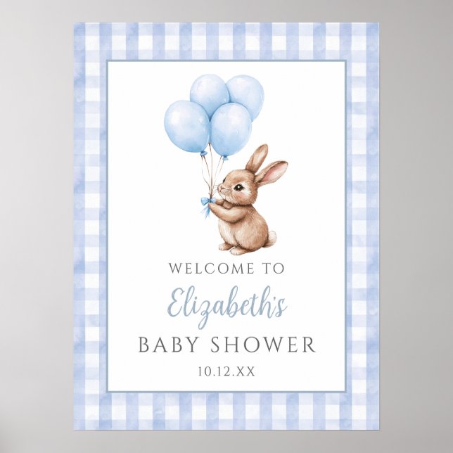 Petite Affiche de bienvenue de Baby shower bleu Bu (Devant)