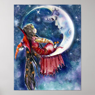 Petite affiche de sorcière et de lune