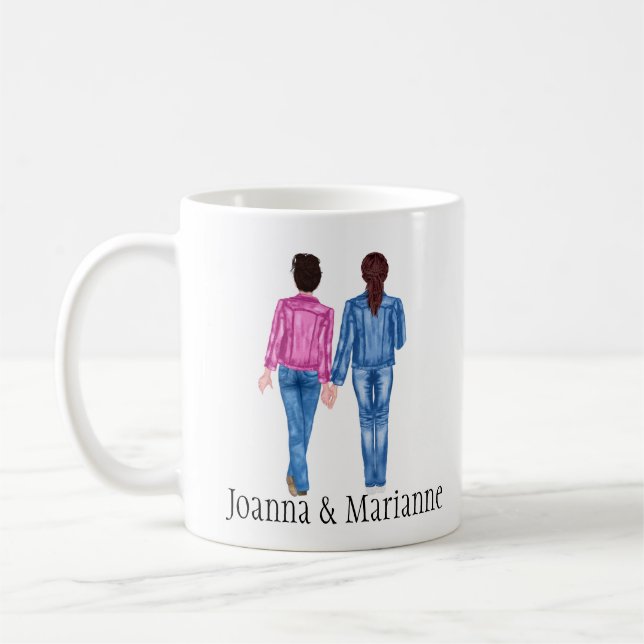 Petite amie Mug Monogramme Brunette Noms de l'aqua (Gauche)