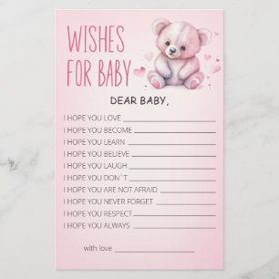 Petite amoureuse ours Baby shower Voeux pour bébé