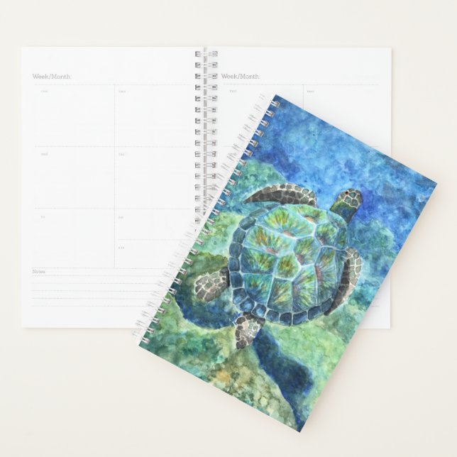 Petite aquarelle Planner Tortue marine #2 (Devant avec enveloppe)
