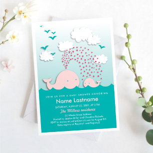 Petite baleines roses Baby shower Invitation fille