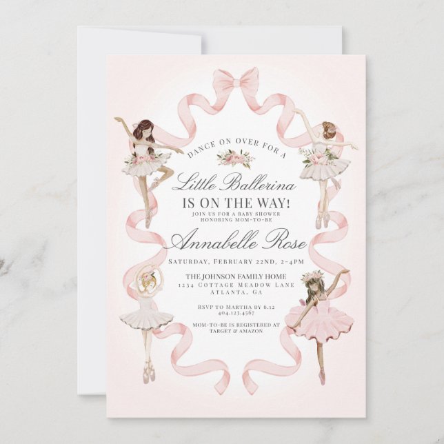 Petite Ballerina Ballet Rose Baby shower fille Inv (Devant)