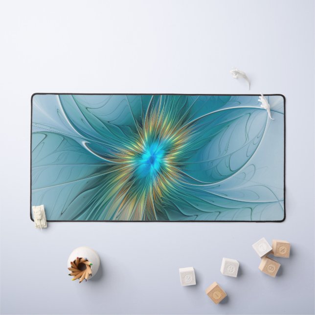 Petite Beauté Moderne Fleur d'Art Fractal Bleu Or (Tableau pour enfants)