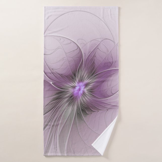 Petite Beauté Moderne Gris Mauve Art Fractal Fleur (Serviette de bain)