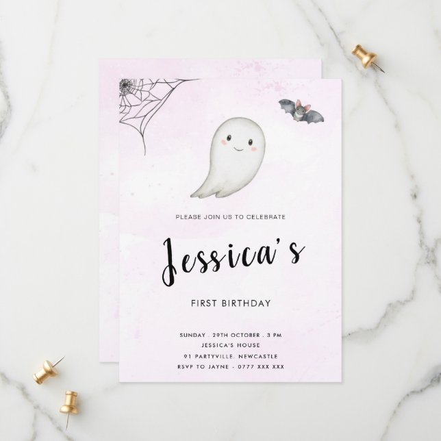 Petite Boo Anniversaire Fête Invitation (Devant/Arrière en situation)