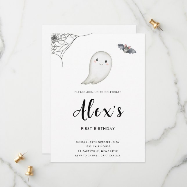 Petite Boo Anniversaire Fête Invitation (Devant/Arrière en situation)