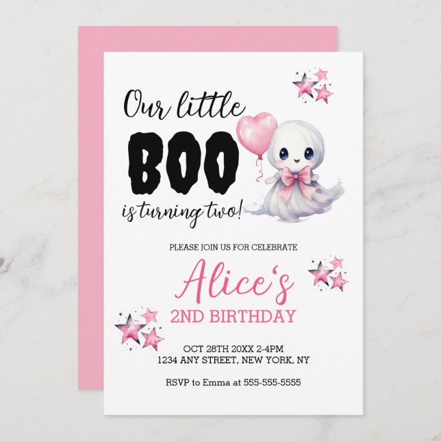 Petite Boo Halloween Invitation fille anniversaire (Devant / Derrière)