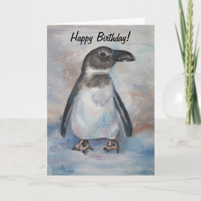 Petite carte d'anniversaire fraîche de pingouin (Devant)