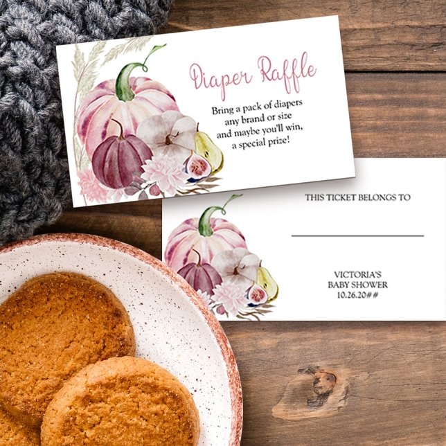 Petite carte de boîtier Citrouille à couches roses (Fall baby shower diaper raffle enclosure card with pink pumpkins)