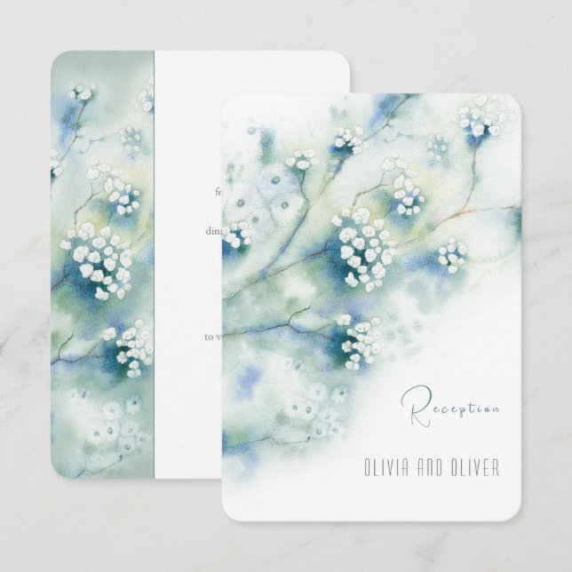 Petite carte de réception aux fleurs blanches (Devant / Derrière)