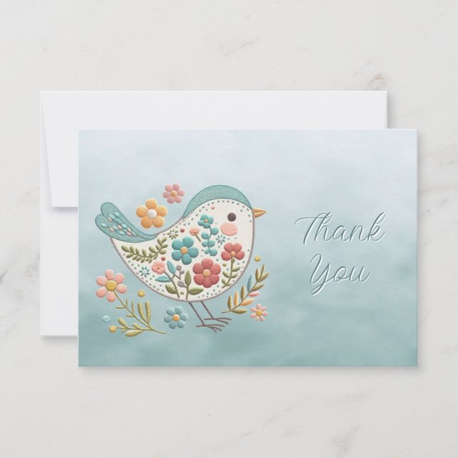 Petite Carte de remerciements aux fleurs roses ble (Devant)