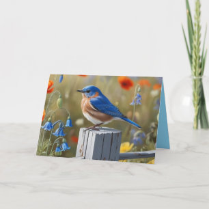 Petite Carte de remerciements pliée d'oiseaux bleu
