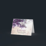 Petite carte de remerciements romantique avec arbr<br><div class="desc">Très mignon carte de remerciements de mariage vintage avec vieux chêne violet et inséparables.</div>