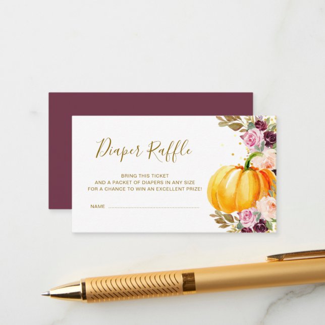 petite carte de tombola citrouille (Devant/Arrière en situation)