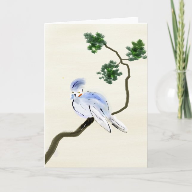 Petite carte de voeux de Sumi-e d'oiseau (Devant)