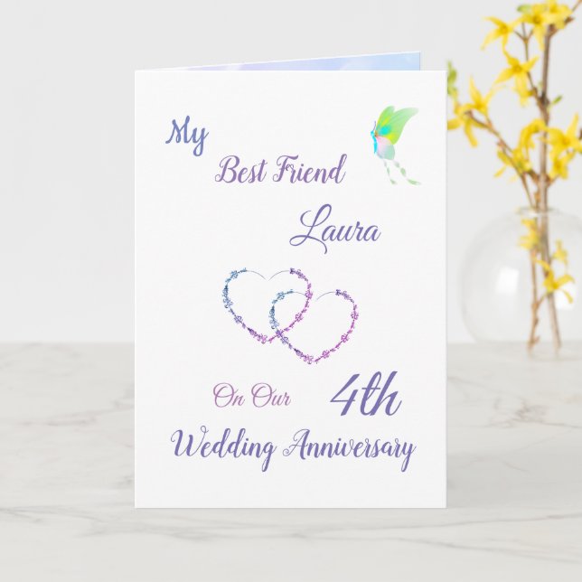 Petite carte de voeux design 4e anniversaire (Fleur jaune)