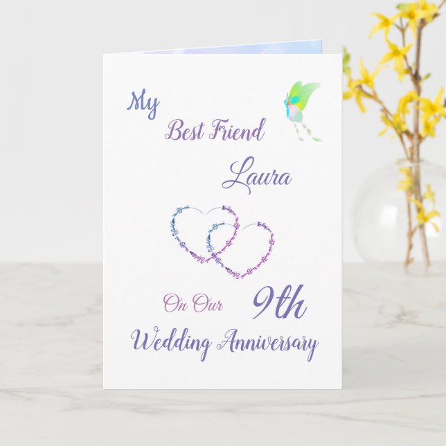 Petite carte de voeux design du 9e anniversaire (Fleur jaune)