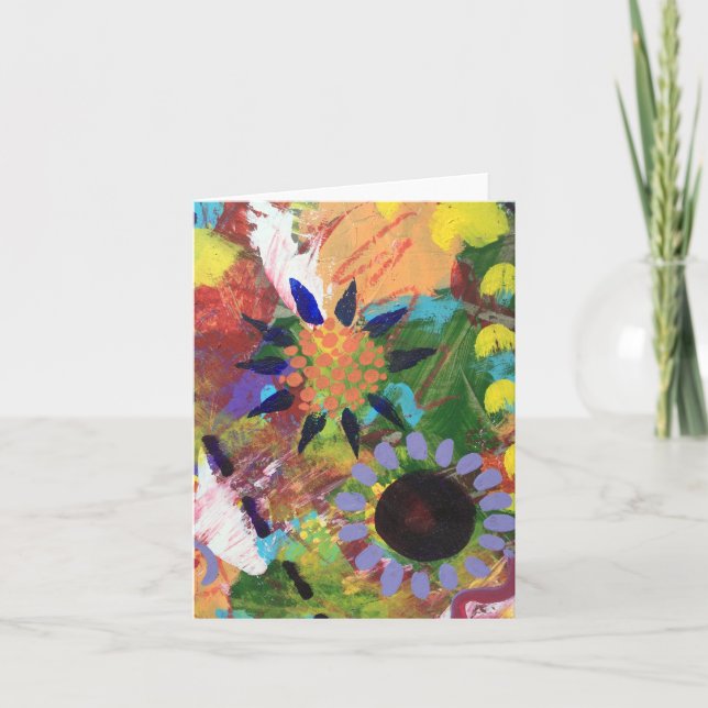 Petite carte pliée 4" x 5.6" Fleurs abstraites (Devant)