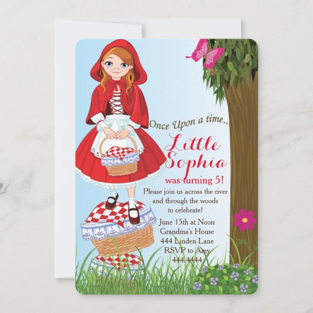 Petite chaperon rouge Invitations de fête d'annive (Devant)
