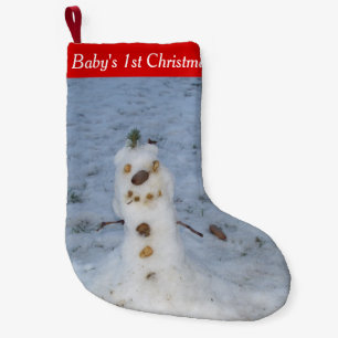 Petite Chaussette De Noël 1er Noël Bébé mignon Petit bonhomme de neige natur