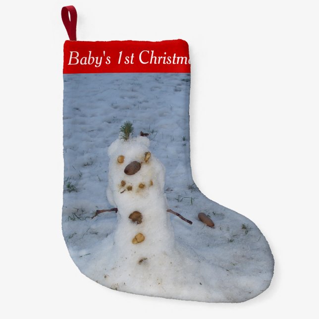 Petite Chaussette De Noël 1er Noël Bébé mignon Petit bonhomme de neige natur (Devant)