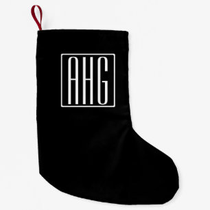 Petite Chaussette De Noël 3 Initiales Monogramme   Noir et blanc
