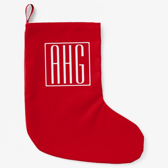 Petite Chaussette De Noël 3 Initiales Monogramme | Rouge et blanc (Devant)