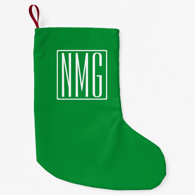 Petite Chaussette De Noël 3 Initiales Monogramme | Vert & Blanc (Devant)