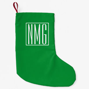 Petite Chaussette De Noël 3 Initiales Monogramme Vert et blanc