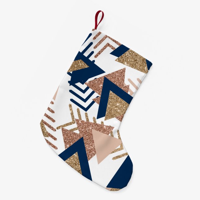 Petite Chaussette De Noël 80s Abstrait tendance | Marine et Rose Gold Custom (Devant (Accrochage))