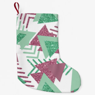 Petite Chaussette De Noël 80s Abstraits frais   Motif de formes rose et vert