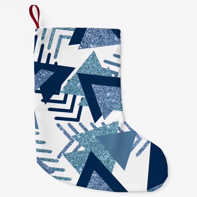 Petite Chaussette De Noël 80s Luxe Abstrait | Turquoise et bleu marine (Devant)