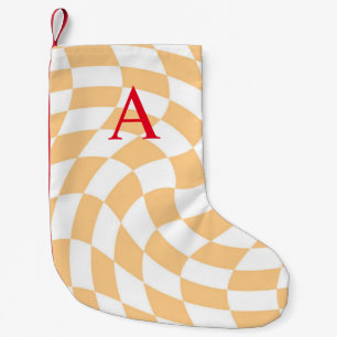 Petite Chaussette De Noël À damiers de pêche monographique moderne
