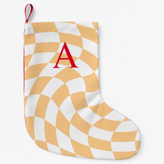 Petite Chaussette De Noël À damiers de pêche monographique moderne (Devant)