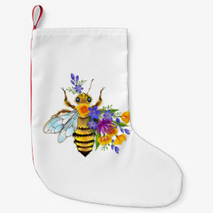 Petite Chaussette De Noël Abeille à fleurs avec plantes sauvages