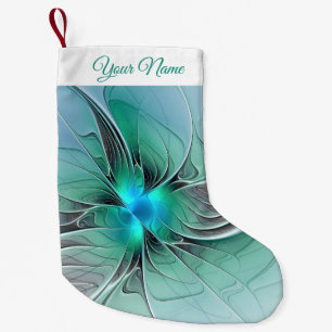Petite Chaussette De Noël Abstrait Avec Bleu, Art Fractal Moderne Nom Propre