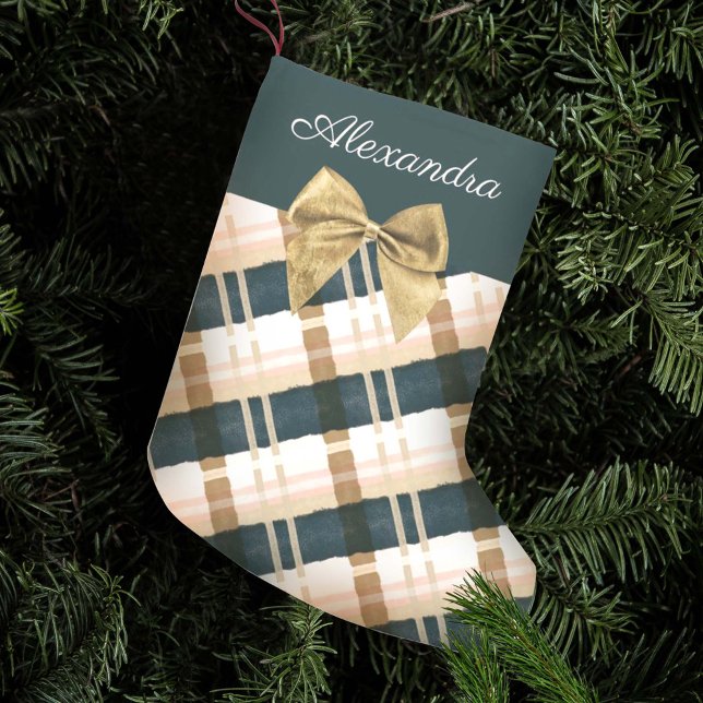 Petite Chaussette De Noël Abstrait Festive Green Rose Gold Bow Personnalisé (Créateur téléchargé)
