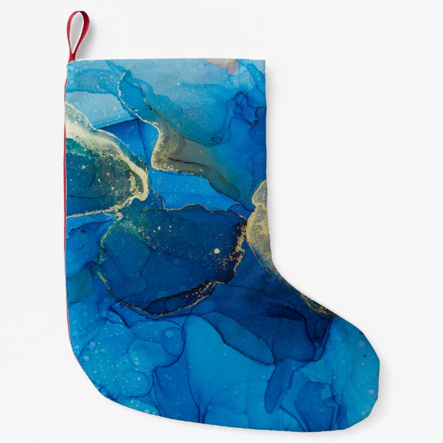 Petite Chaussette De Noël Abstrait fragment bleu et or du backgr coloré (Devant)