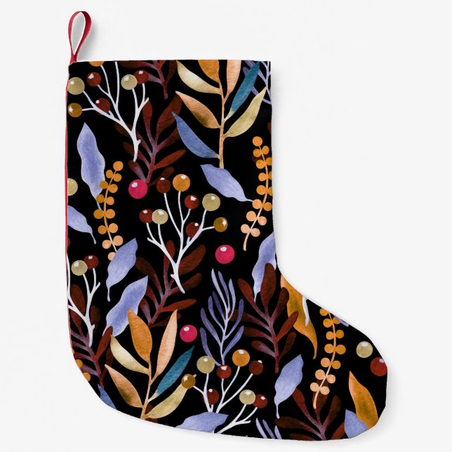 Petite Chaussette De Noël Abstrait Plantes d'aquarelle herbes Motif (Devant)