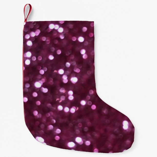 Petite Chaussette De Noël Abstrait rose, lumières déconcentrées bokeh. (Devant)