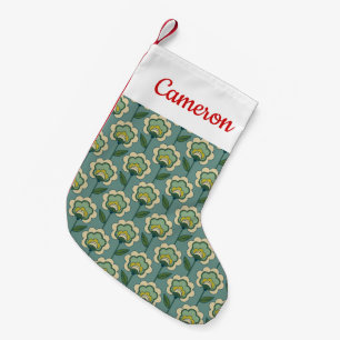 Petite Chaussette De Noël Additionnez votre nommé Teal et motif floral